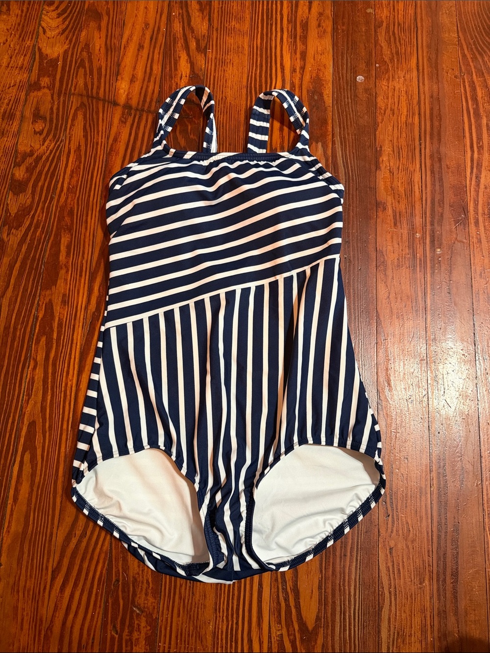 Lands' End Navy and White Striped One-Piece Swimsuit